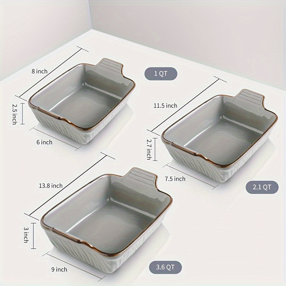 KOOV Bakeware Set, Ceramic Baking Dish Set, Rectangular Casserole Dish Set, Lasagna Pans for Cooking, Kitchen, Cake Dinner, 9 x 13 Inches, Texture Series 3-Piece (3 Piece, Cloudy Grey)