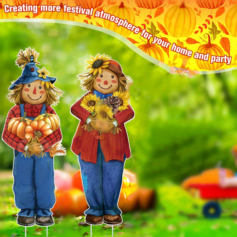 Festive Thanksgiving Scarecrow Garden Decoration - Easy Outdoor Setup with 8 Stakes