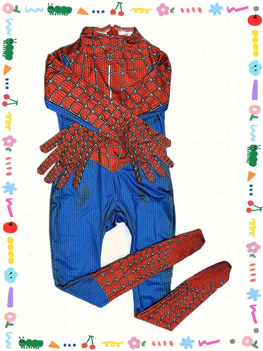 Boy's Color Blocking Web Pattern Zip-up Imitation Hero Suit, Perfect For Birthday, Halloween And Carnival Party Playing & Performance