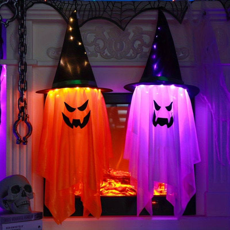 2-Piece LED Flying Ghost Set - Large Halloween Indoor/Outdoor Hanging Decoration, Glow-in-the-Dark For Front Yard, Porch, Trees - Battery Powered.