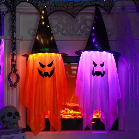 2-Piece LED Flying Ghost Set - Large Halloween Indoor/Outdoor Hanging Decoration, Glow-in-the-Dark For Front Yard, Porch, Trees - Battery Powered.