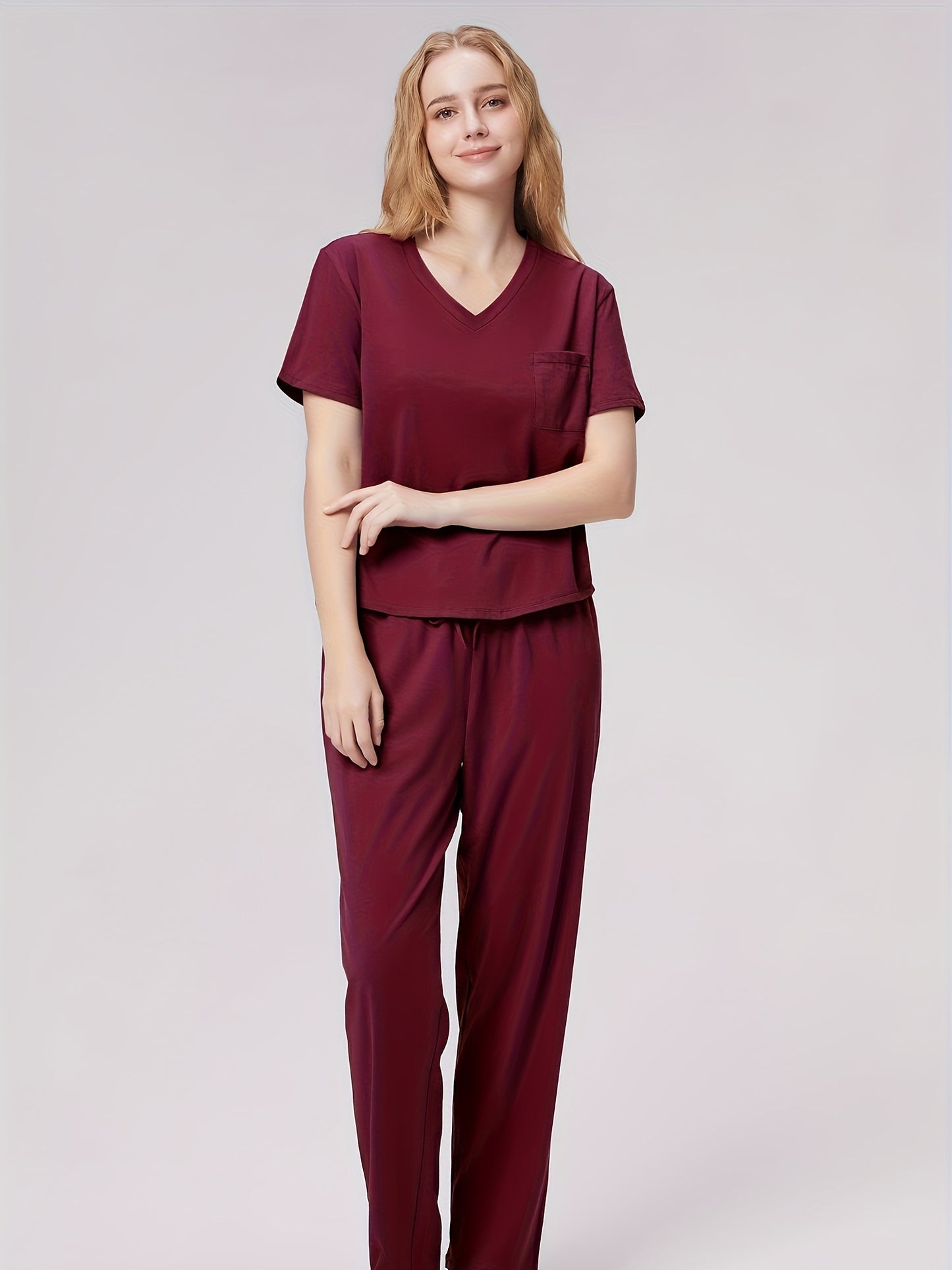 SIORO Womens casual Pajamas Set Short Sleeve Sleepwear V-neck Tops Loungewear Nightwear with Long Pants