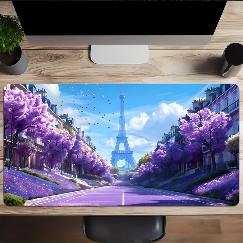 Extra Large Paris Eiffel Tower Gaming Mouse Pad - Thick, Washable Rubber Desk Mat with Non-Slip Base and Precision Edge Stitching for Gamers and Office Use, 1pc