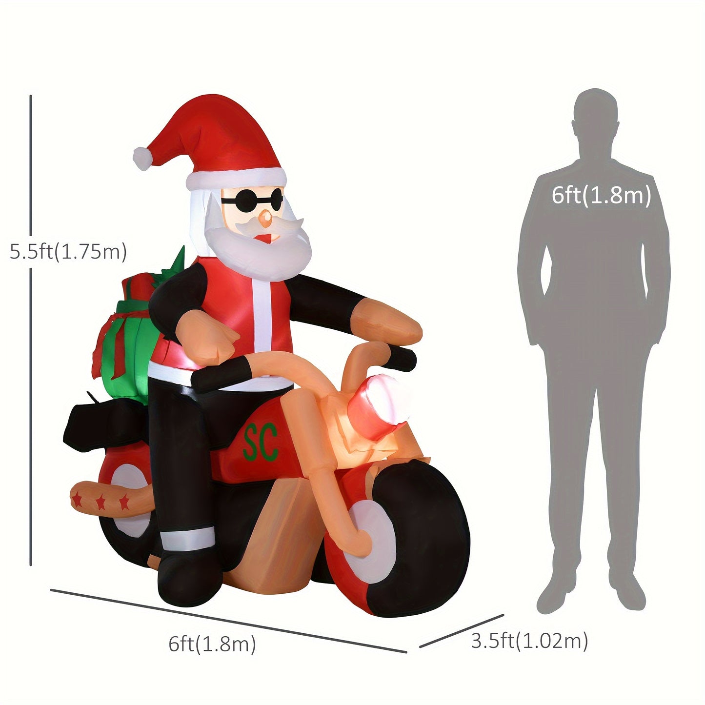 HOMCOM 6' Christmas Inflatable Santa Claus Riding A Motorcycle With Toy Bag, Outdoor Blow-Up Yard Decoration With LED Lights Display