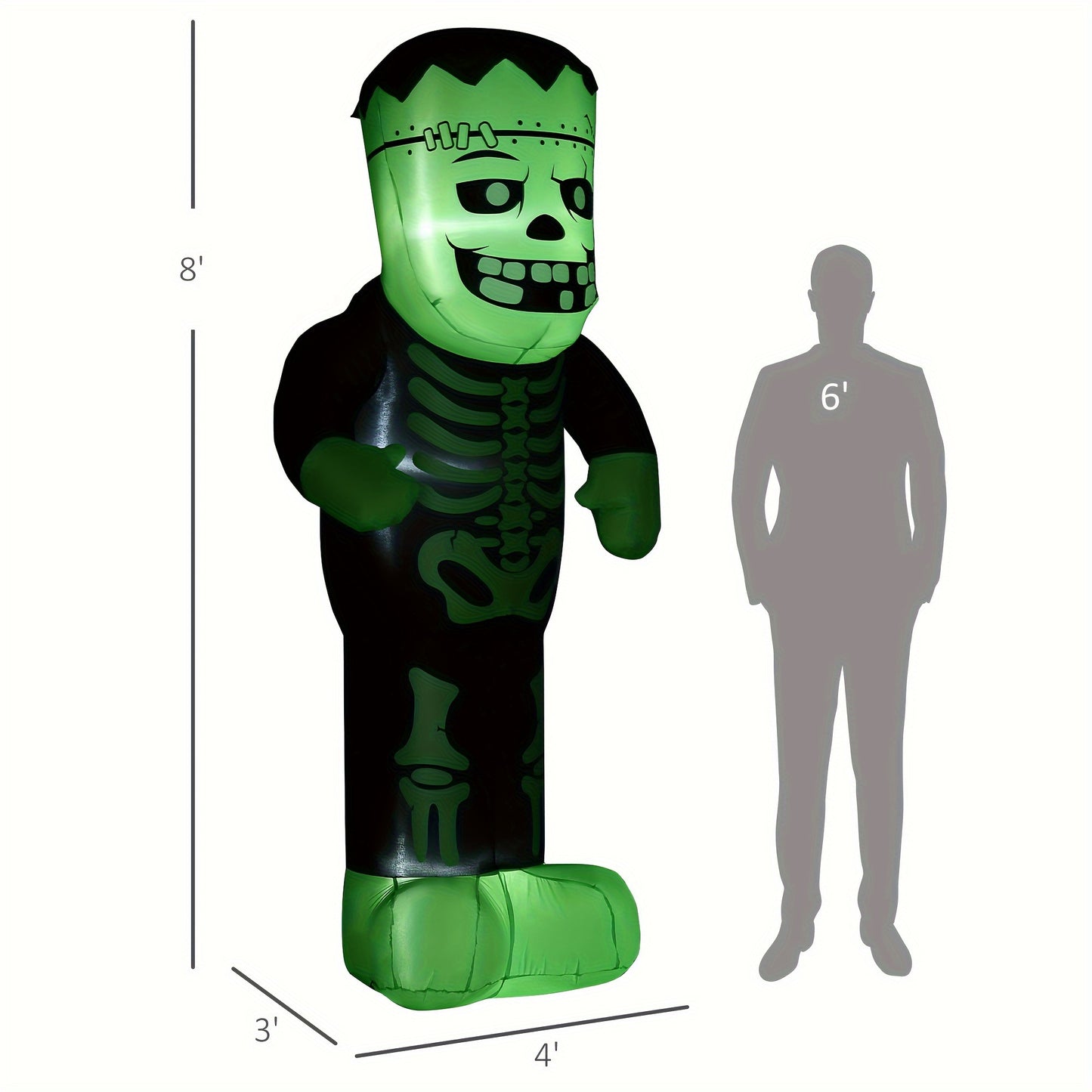 HOMCOM 8FT Tall Halloween Inflatables Outdoor Decorations Skeleton Frankenstein, Outdoor Blow Up Yard Decor With LED Lights, For Garden, Lawn, Party, Holiday