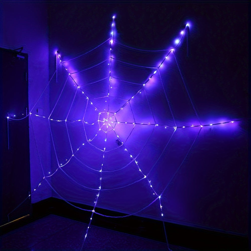 Halloween Decoration Glowing Spider Web With A Diameter Of 11.8 Feet, 3.6 Meters Glowing Web (purple, Red)