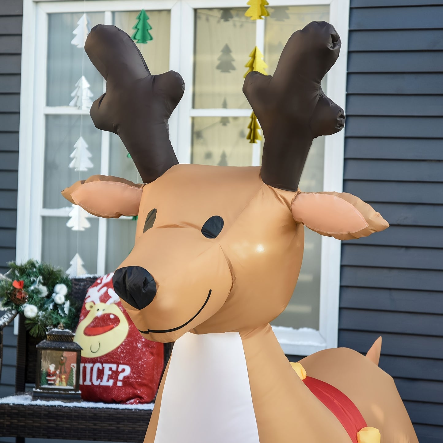 HOMCOM 6ft Christmas Inflatables Outdoor Decorations Reindeer, Blow-Up Yard Christmas Decor With LED Lights Display