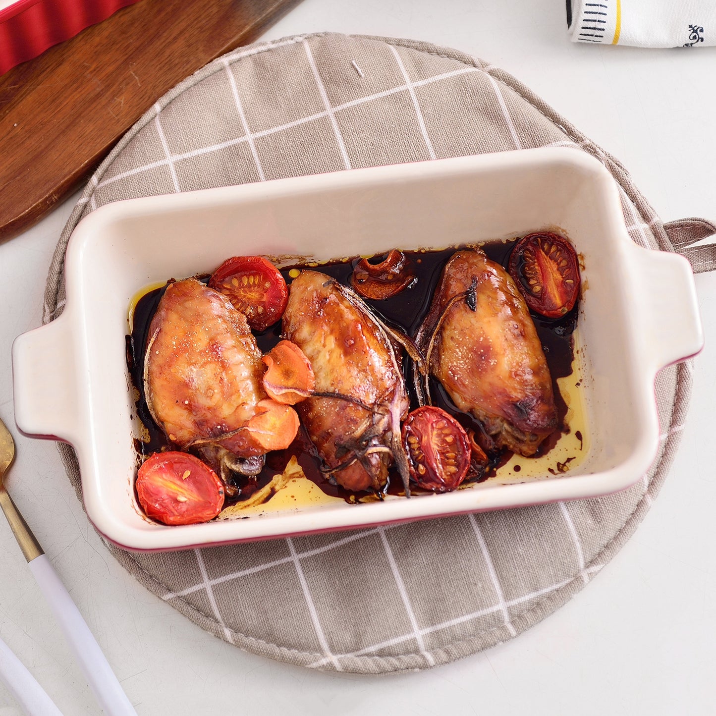 Rectangular Baking Dish Set Of 4 (9"/11"/12"/14"), Oven To Table Baking Dish With Ceramic Handles Ideal For Lasagne/Pie/Casserole/Tapas, Red