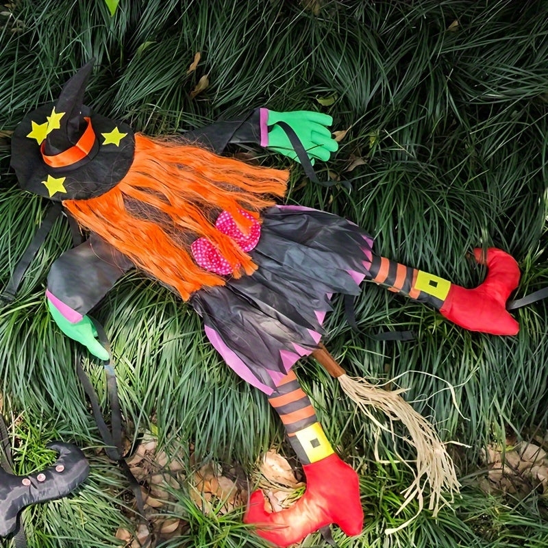 Festive Halloween Tree Climbing Witch with Orange Hair, Outdoor Decoration, Age 14+, Polyester Fabric