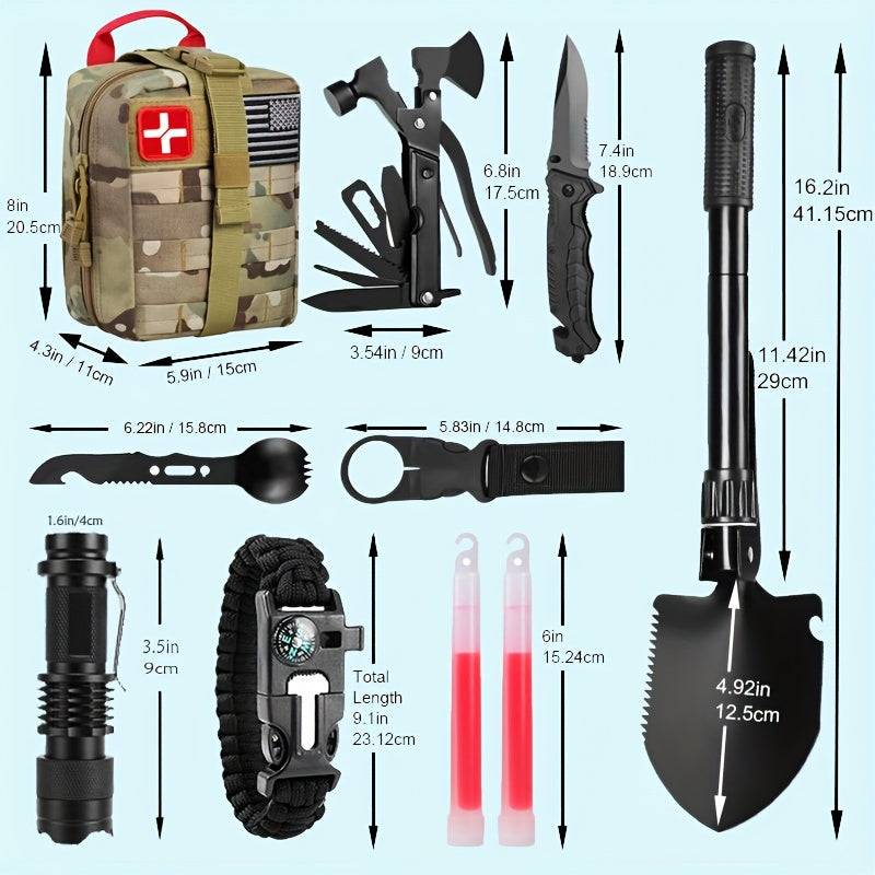 152-in-1 Multipurpose Tool Box Emergency Survival Kit, Essential Survival Gear Camping Accessories First Aid Supplies with Molle Pouch for Hunting Camping Garderning Outdoor Adventure, Cool Christmas Father's Day Birthday gift idea