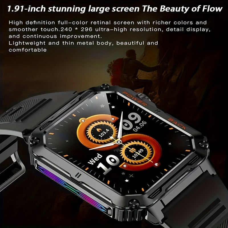 A men's smartwatch with LED lights, wireless call (dial/answer) GPS tracking, multiple sports modes, weather, music. Suitable for both men and women's smartwatches. Festival gifts