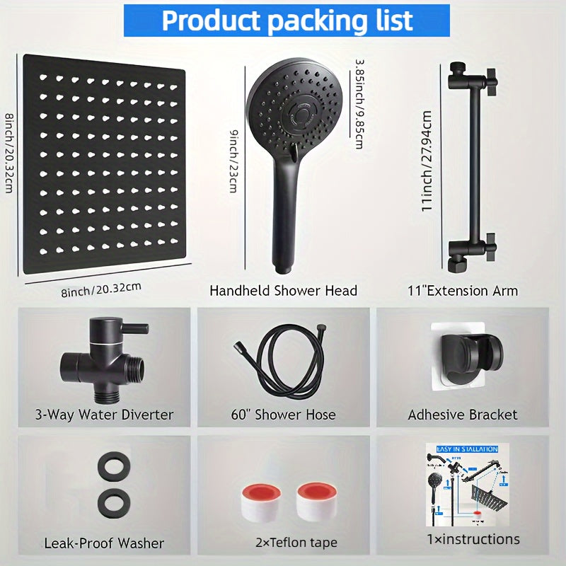 Stainless Steel Pressurized Shower Head Five-function Hand-held Top Spray Showerhead Chrome Inwall Shower System