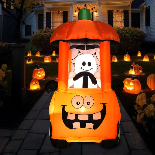 Halloween Inflatables Decorations, 5Ft Tall Cute Inflatable Pumpkin Car, Lighted Blow Up Decoration For Indoor, Outdoor, Yard, Garden, Holiday, Home