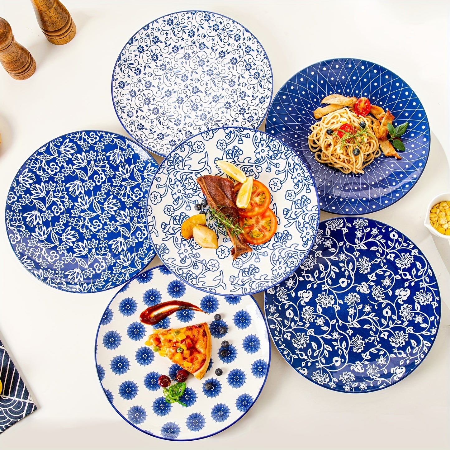 12 Pieces, Cerkik Ceramic Dinnerware Set, Includes 6 Each of 10.5 Inch Dinner Plates, 24 Ounce Cereal Bowls, Scratch Resistant, Microwave Oven Dishwasher Safe, Vintage Blue