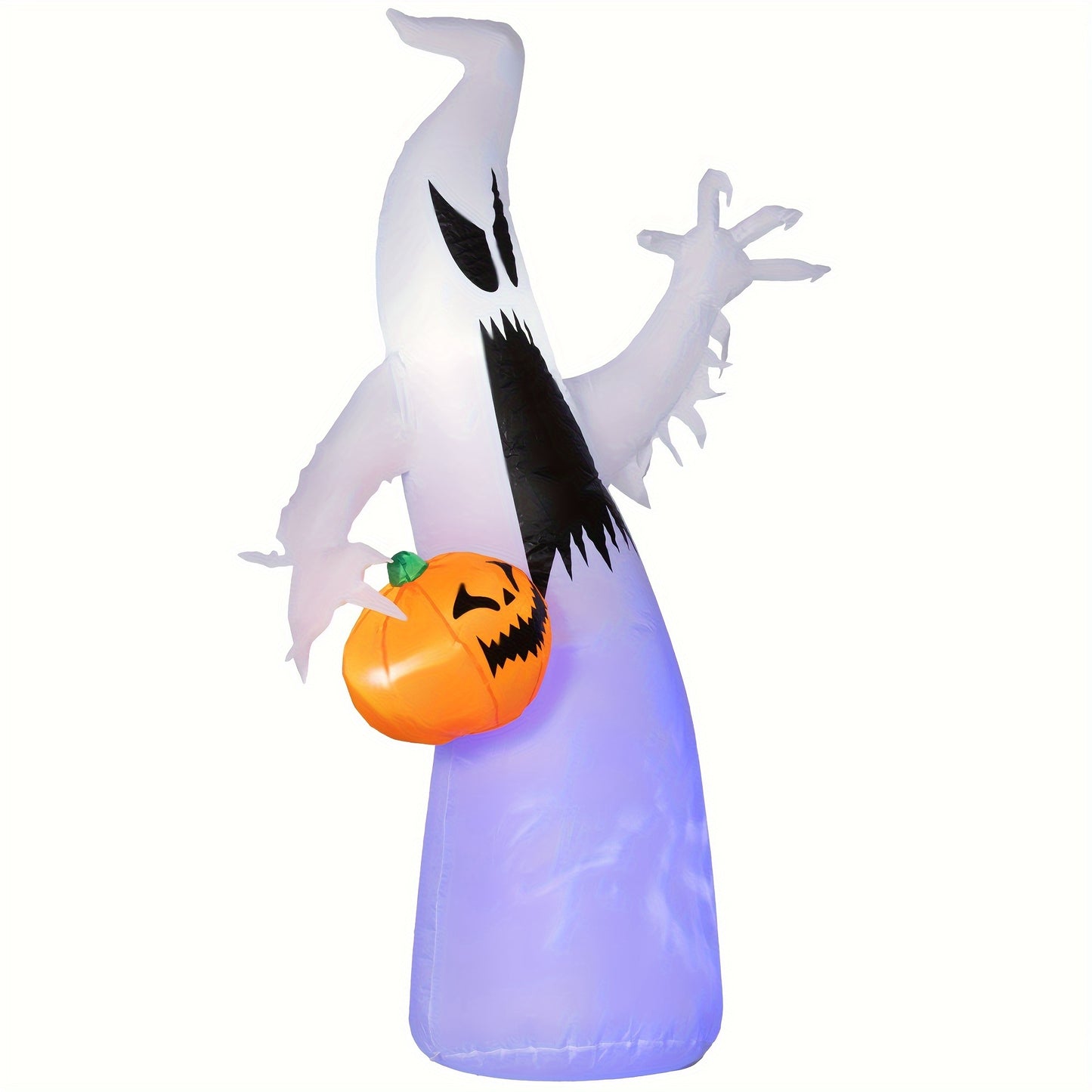 HOMCOM 5.9' Halloween Inflatable Outdoor Decoration Ghost With Pumpkin, Blow Up LED Yard Decor For Garden, Lawn, Party, Holiday,, Purple