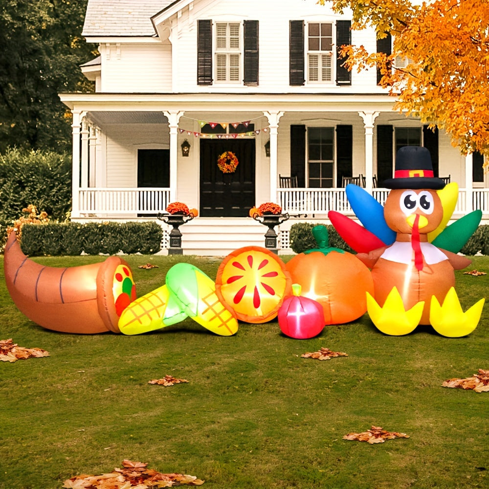 KOOY 10FT Thanksgiving Inflatables Outdoor Decorations Fall Inflatable Turkey With LED Lights, Blow Up Turkey Yard Decorations For Holiday, Outdoor, Party, Garden, Lawn Décor, Autumn Harvest