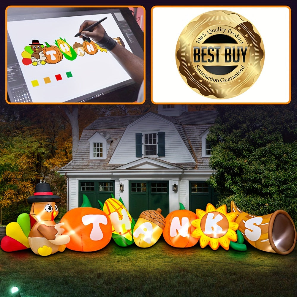 KOOY 10FT Thanksgiving Inflatables Outdoor Decorations Fall Inflatable Turkey With LED Lights, Blow Up Turkey Yard Decorations For Holiday, Autumn Harvest