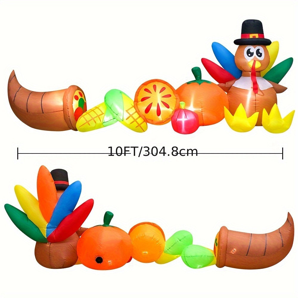 KOOY 10FT Thanksgiving Inflatables Outdoor Decorations Fall Inflatable Turkey With LED Lights, Blow Up Turkey Yard Decorations For Holiday, Outdoor, Party, Garden, Lawn Décor, Autumn Harvest