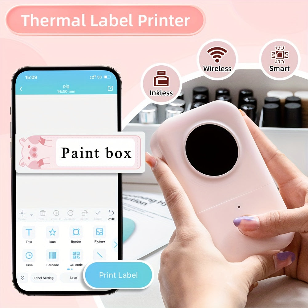 Hanseo D30 Portable For Smart Label Printer - Wireless, Rechargeable, Easy-to-Use for Home & Office, Includes Multiple Templates and 1 Roll of Adhesive Labels, Compatible with iOS & For Android