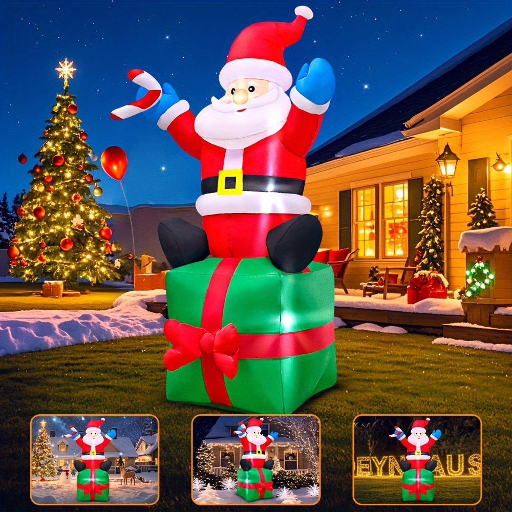 KOOY 6FT Christmas Inflatables Santa Claus Sitting On Gift Box, Christmas Blow Up Yard Decoration, LED Lights For Christmas Party Holiday Xmas, Outdoor Lawn Décor Christmas Decoration