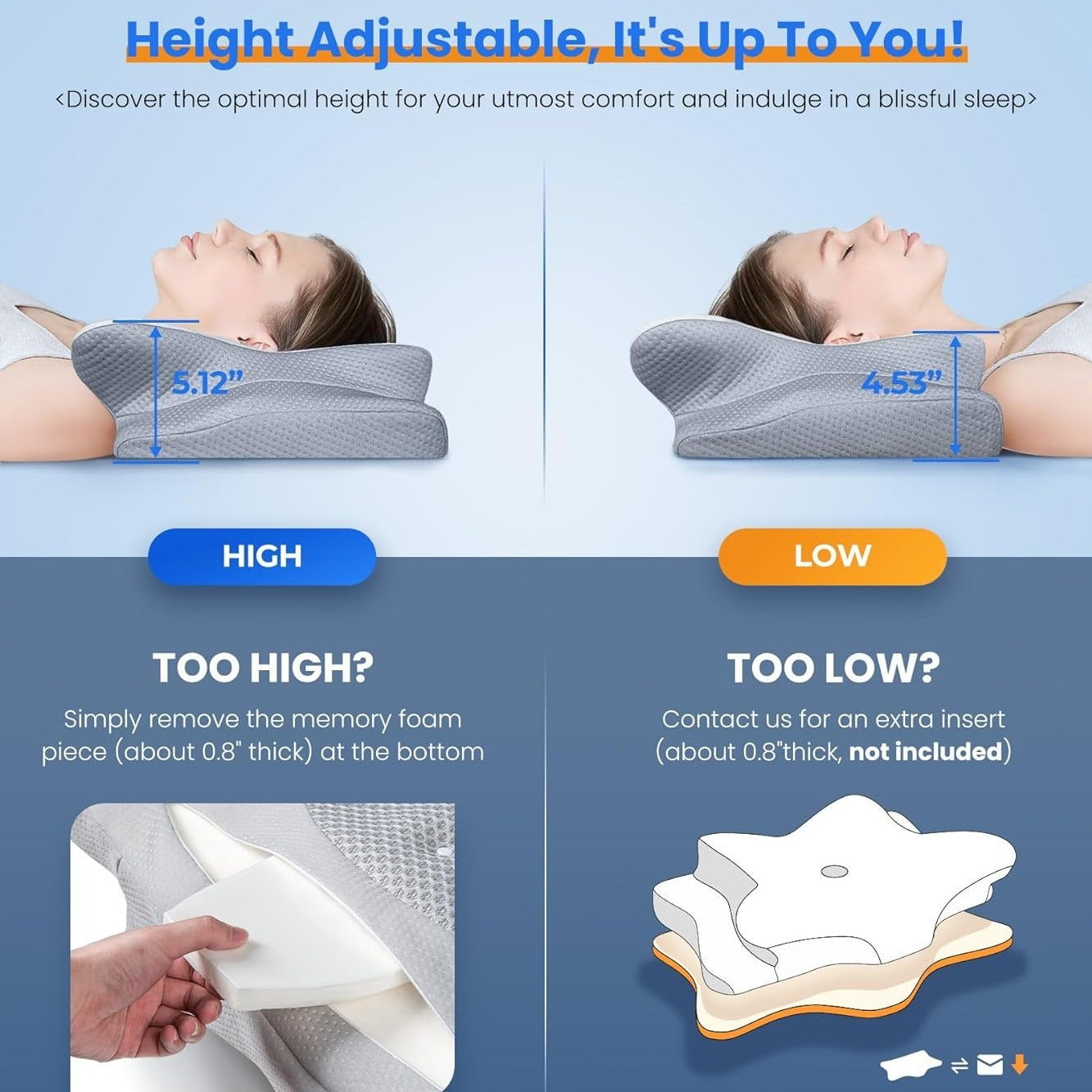 Relief Cervical Pillow for Neck and Shoulder Support,Ear Piercing Pillow Design Cervical Memory Foam Pillows, Orthopedic Ergonomic Neck Pillow,Contour Bed Pillow for Side,Back,Stomach Sleeper