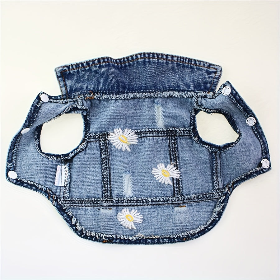 1pc Trendy Daisy Dog Denim Jacket - Breathable, Durable Pet Apparel for Spring, Summer, and Fall