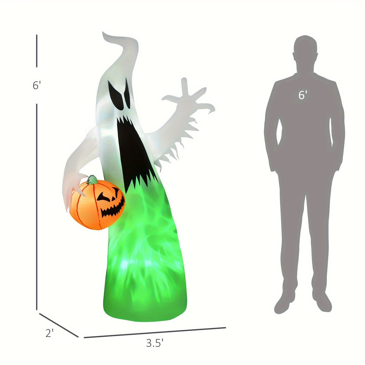 HOMCOM 5.9FT Halloween Inflatable Ghost With Pumpkin Lighted Yard Decoration Indoor Outdoor For Garden Party Holiday