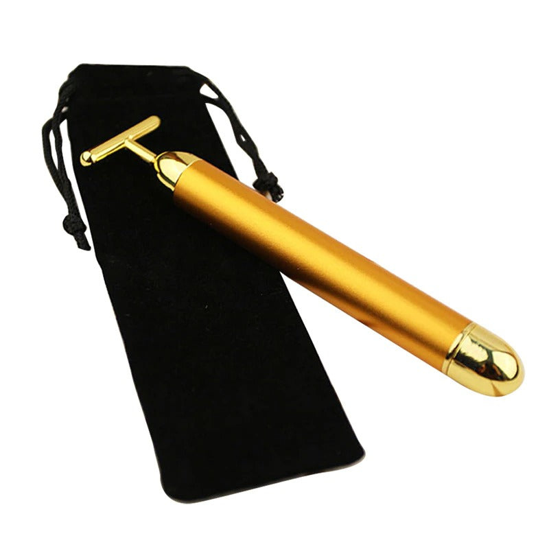 Portable Energy Electric Beauty Bar Waterproof 24K Gold Pulse Firming Massager Roller Facial Eye Pouch Remover Face Care Tool