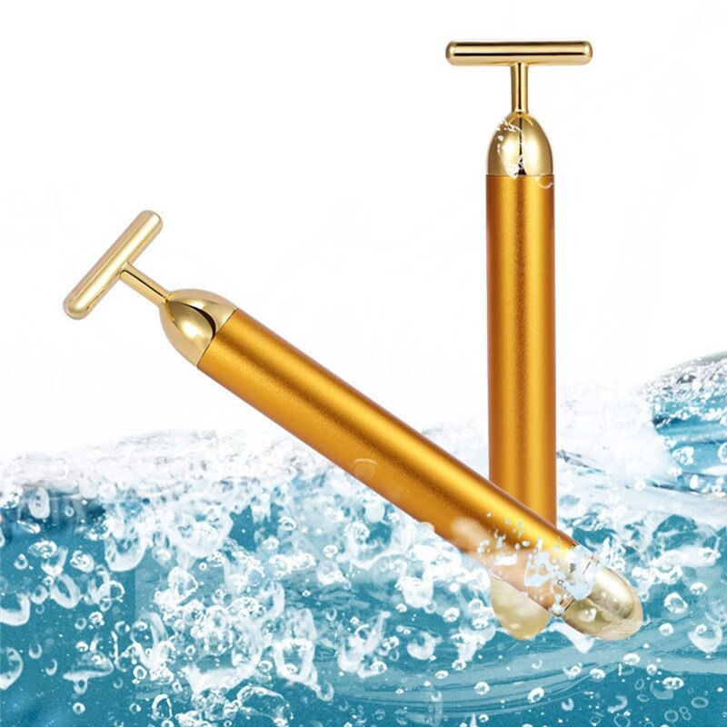 Portable Energy Electric Beauty Bar Waterproof 24K Gold Pulse Firming Massager Roller Facial Eye Pouch Remover Face Care Tool