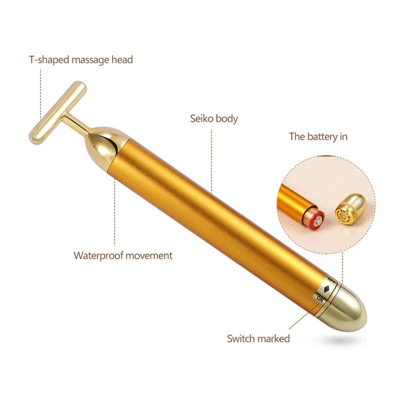 Portable Energy Electric Beauty Bar Waterproof 24K Gold Pulse Firming Massager Roller Facial Eye Pouch Remover Face Care Tool