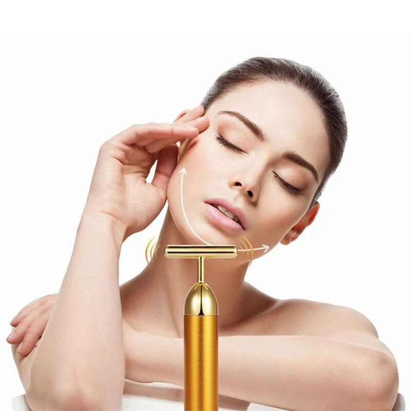 Portable Energy Electric Beauty Bar Waterproof 24K Gold Pulse Firming Massager Roller Facial Eye Pouch Remover Face Care Tool