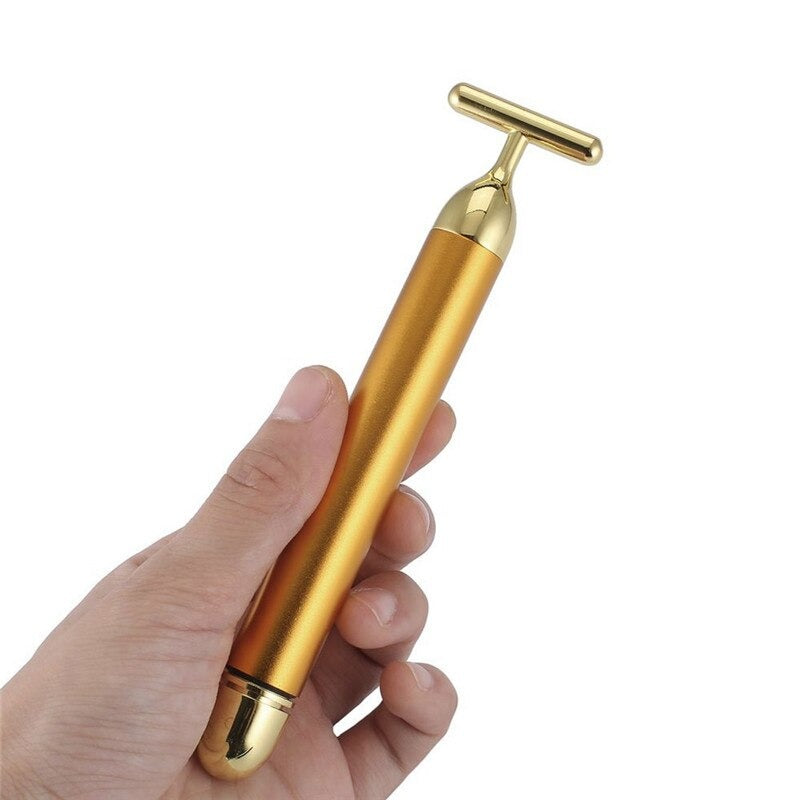 Portable Energy Electric Beauty Bar Waterproof 24K Gold Pulse Firming Massager Roller Facial Eye Pouch Remover Face Care Tool